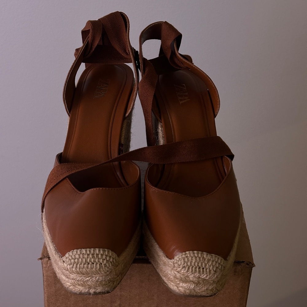 Zara Tan Espadrille Wedge Shoes